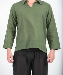 HaremPants.com Mens Yoga Shirts Collar V Neck In Olive