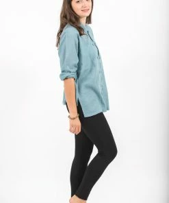 HaremPants.com Womens Yoga Shirts Chinese Collared In Aqua