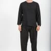 HaremPants.com Mens Yoga Shirts No Collar With Coconut Buttons In Black
