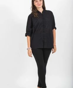 HaremPants.com Womens Yoga Shirts Chinese Collared In Black Women's
