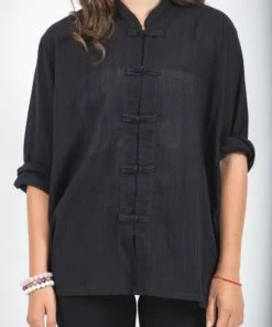 HaremPants.com Womens Yoga Shirts Chinese Collared In Black Women's