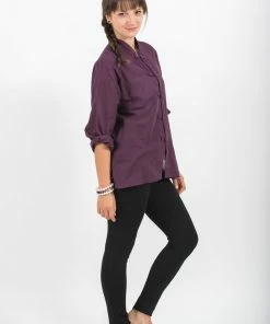 HaremPants.com Womens Yoga Shirts Chinese Collared In Purple
