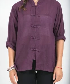 HaremPants.com Womens Yoga Shirts Chinese Collared In Purple