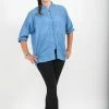 HaremPants.com Womens Yoga Shirts Chinese Collared In Blue