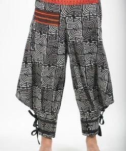 HaremPants.com Maze Prints Thai Hill Tribe Fabric Men's Harem Pants With Ankle Straps In Black
