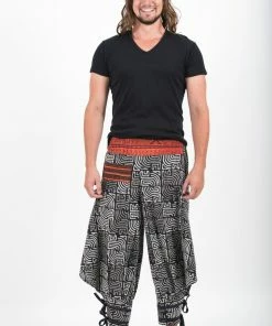 HaremPants.com Maze Prints Thai Hill Tribe Fabric Men's Harem Pants With Ankle Straps In Black