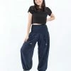 HaremPants.com Women's Thai Smocked Waist Cotton Pants In Solid Navy