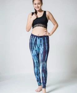 HaremPants.com Lightning Stripes Tie Dye Cotton Leggings In Indigo