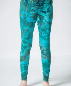 HaremPants.com Marble Tie Dye Cotton Leggings In Turquoise
