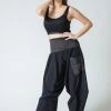HaremPants.com Women's Thai Button Up Cotton Pants With Hill Tribe Trim Black