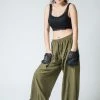HaremPants.com Thai Cotton Women Drawstring Pants With Hill Tribe Trim Olive 2 HaremPants.com Thai Cotton Women Drawstring Pants With Hill Tribe Trim Olive