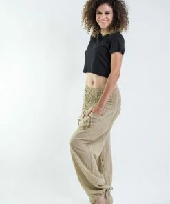 HaremPants.com Women's Thai Smocked Waist Cotton Pants In Tan
