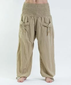 HaremPants.com Women's Thai Smocked Waist Cotton Pants In Tan