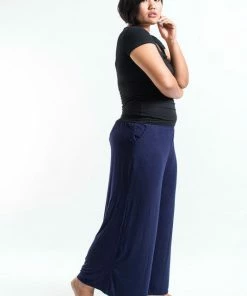 HaremPants.com Women's PLUS SIZE Wide Leg Palazzo Harem Pants Cotton Blue