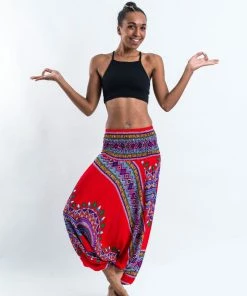 HaremPants.com Dashiki Prints Jumpsuit Harem Pants In Red