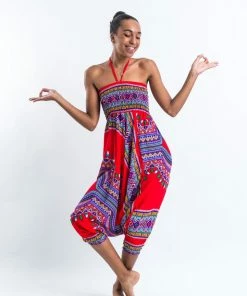 HaremPants.com Dashiki Prints Jumpsuit Harem Pants In Red