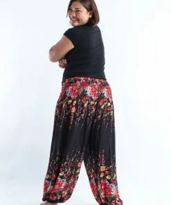 HaremPants.com Plus Size Floral Women's Harem Pants In Black