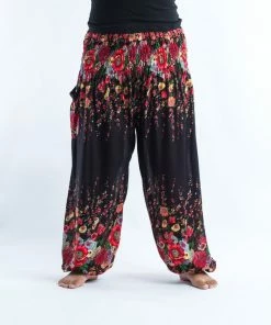 HaremPants.com Plus Size Floral Women's Harem Pants In Black