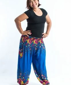 HaremPants.com Plus Size Floral Women's Harem Pants In Ocean Blue