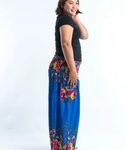 HaremPants.com Plus Size Floral Women's Harem Pants In Ocean Blue
