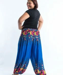 HaremPants.com Plus Size Floral Women's Harem Pants In Ocean Blue