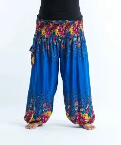 HaremPants.com Plus Size Floral Women's Harem Pants In Ocean Blue