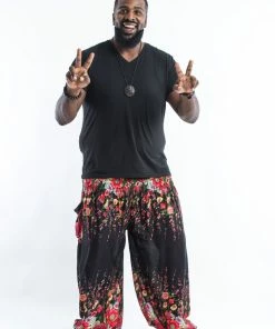 HaremPants.com Plus Size Floral Men's Harem Pants In Black