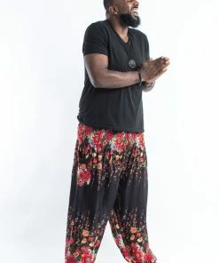 HaremPants.com Plus Size Floral Men's Harem Pants In Black