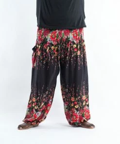 HaremPants.com Plus Size Floral Men's Harem Pants In Black