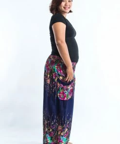 HaremPants.com Plus Size Floral Women's Harem Pants In Blue