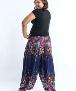 HaremPants.com Plus Size Floral Women's Harem Pants In Blue
