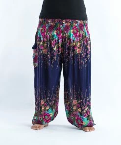 HaremPants.com Plus Size Floral Women's Harem Pants In Blue