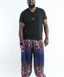 HaremPants.com Plus Size Floral Men's Harem Pants In Blue
