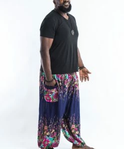 HaremPants.com Plus Size Floral Men's Harem Pants In Blue