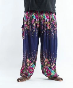 HaremPants.com Plus Size Floral Men's Harem Pants In Blue