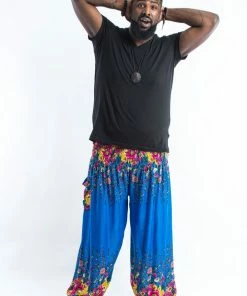 HaremPants.com Plus Size Floral Men's Harem Pants In Ocean Blue
