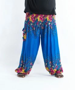 HaremPants.com Plus Size Floral Men's Harem Pants In Ocean Blue