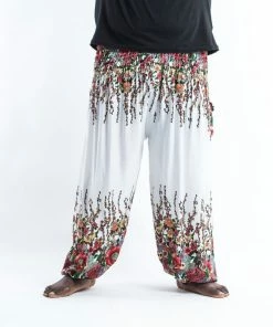 HaremPants.com Plus Size Floral Men's Harem Pants In White