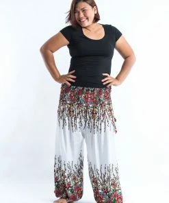 HaremPants.com Plus Size Floral Women's Harem Pants In White