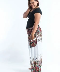 HaremPants.com Plus Size Floral Women's Harem Pants In White