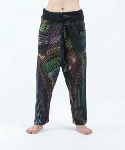 HaremPants.com Rainbow Prints Woman's Slim Cut Fisherman Pants In Black Women's