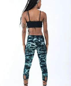 HaremPants.com Marble Tie Dye Cotton Capri Leggings In Dark Teal