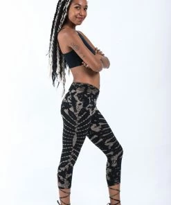 HaremPants.com Oval Swirls Tie Dye Cotton Capri Leggings In Black Women's