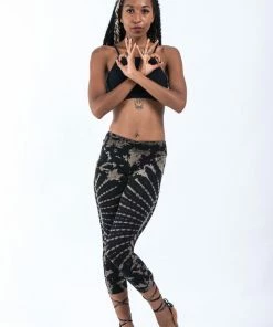 HaremPants.com Oval Swirls Tie Dye Cotton Capri Leggings In Black Women's