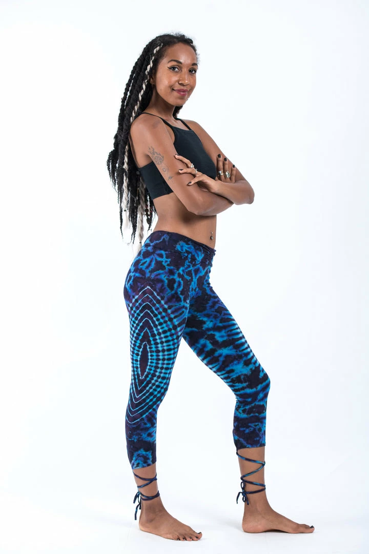 HaremPants.com Oval Swirls Tie Dye Cotton Capri Leggings In Indigo 5 HaremPants.com Oval Swirls Tie Dye Cotton Capri Leggings In Indigo