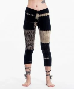 HaremPants.com Patch Dye Tie Dye Cotton Capri Leggings In Black White Women's