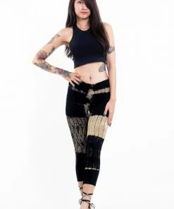 HaremPants.com Patch Dye Tie Dye Cotton Capri Leggings In Black White Women's