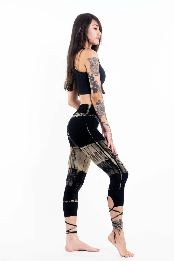 HaremPants.com Patch Dye Tie Dye Cotton Capri Leggings In Black White Women's 5 HaremPants.com Patch Dye Tie Dye Cotton Capri Leggings In Black White Women's