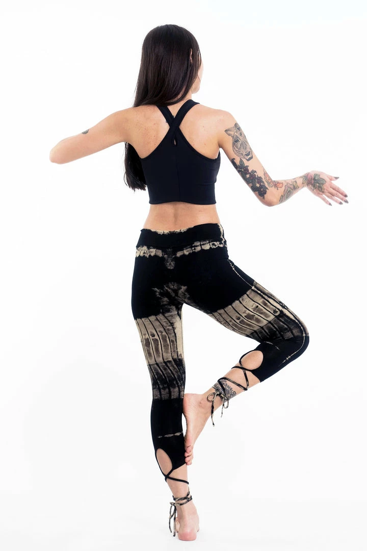 HaremPants.com Patch Dye Tie Dye Cotton Capri Leggings In Black White Women's 6 HaremPants.com Patch Dye Tie Dye Cotton Capri Leggings In Black White Women's