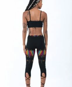 HaremPants.com Patch Dye Tie Dye Cotton Capri Leggings In Festival Black Women's